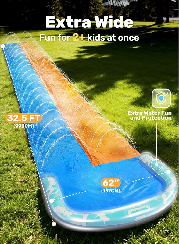 JOYIN 990 cm hosszú dupla vízcsúszda fúvócsatornával és 2 felfújható deszkával - 990,6cm Ultra Long Doppelspur