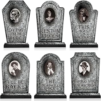 AceOrbit 6 Pcs Halloween Tombstone Centerpieces 6 Pcs 3D Face Frame, Marble