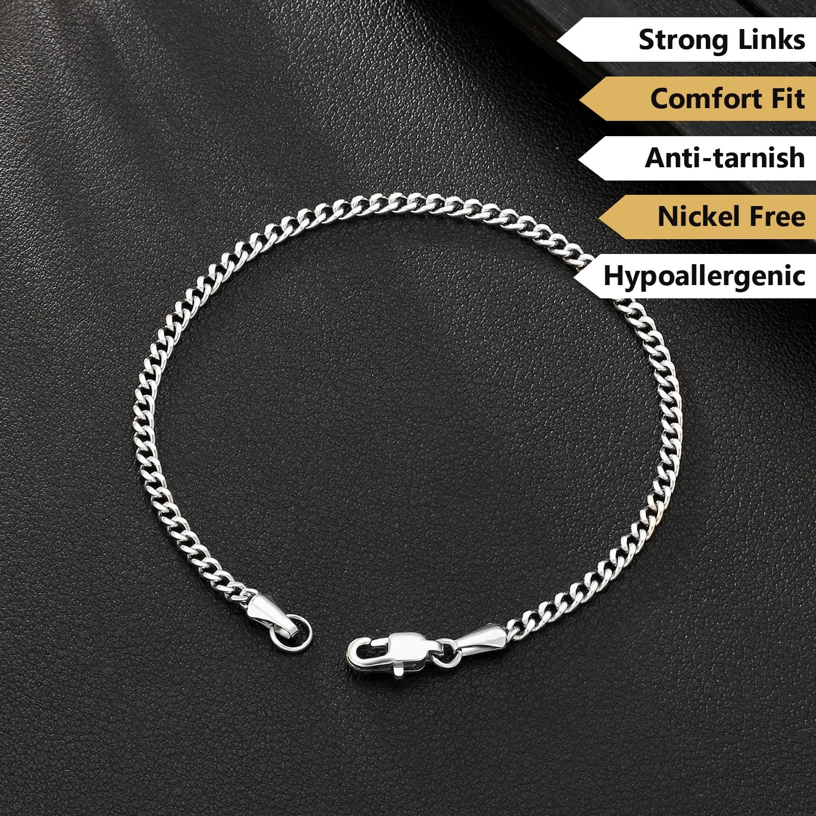 KRKC Herren Schmuck Set, Silber Farbe Edelstahl 3mm Cuban Armband 17,8cm & 5mm Cuban Link Chain Halskette 55,9cm, Panzerkette Nickel-frei Rostfrei, Vatertag Geburtstag Geschenk für Männer
