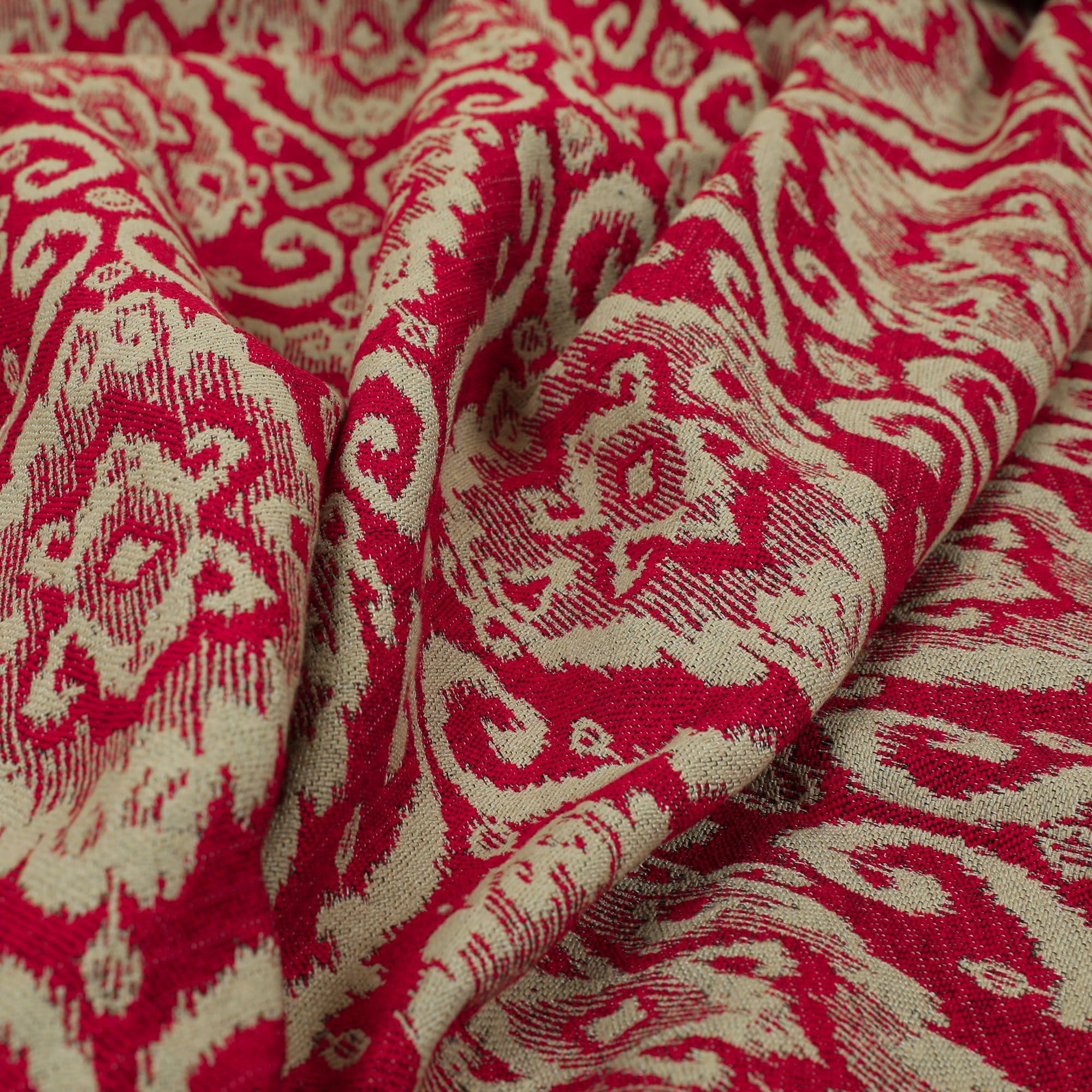 Redbrick Mill Fabrics Flame Retardant Traditional Floral Paisley Pattern Chenille Upholstery Fabric by The Metre in Red Beige (Per Metre)