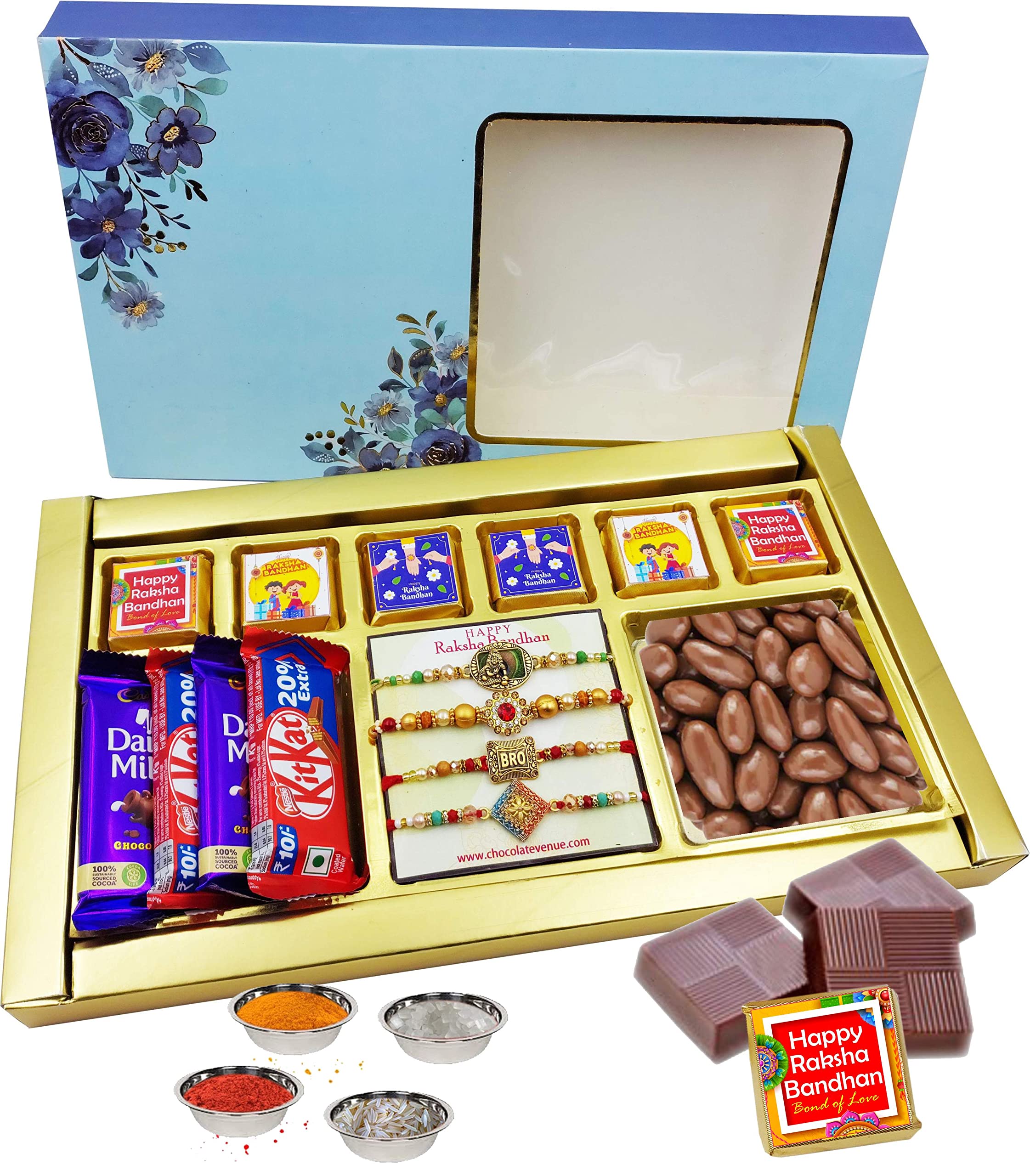 Rakhi with Chocolate for Brother and Sister in Law | RakshaBandhan Chocolate Box for Bhaiya and Bhabhi |4 Rakhi Set, DairyMilk,Kitkat,Chocolate Coated Almond, Handmade Chocolae Combo Pack (B0C58CN8DJ) Amazon Price History, Amazon Price Tracker