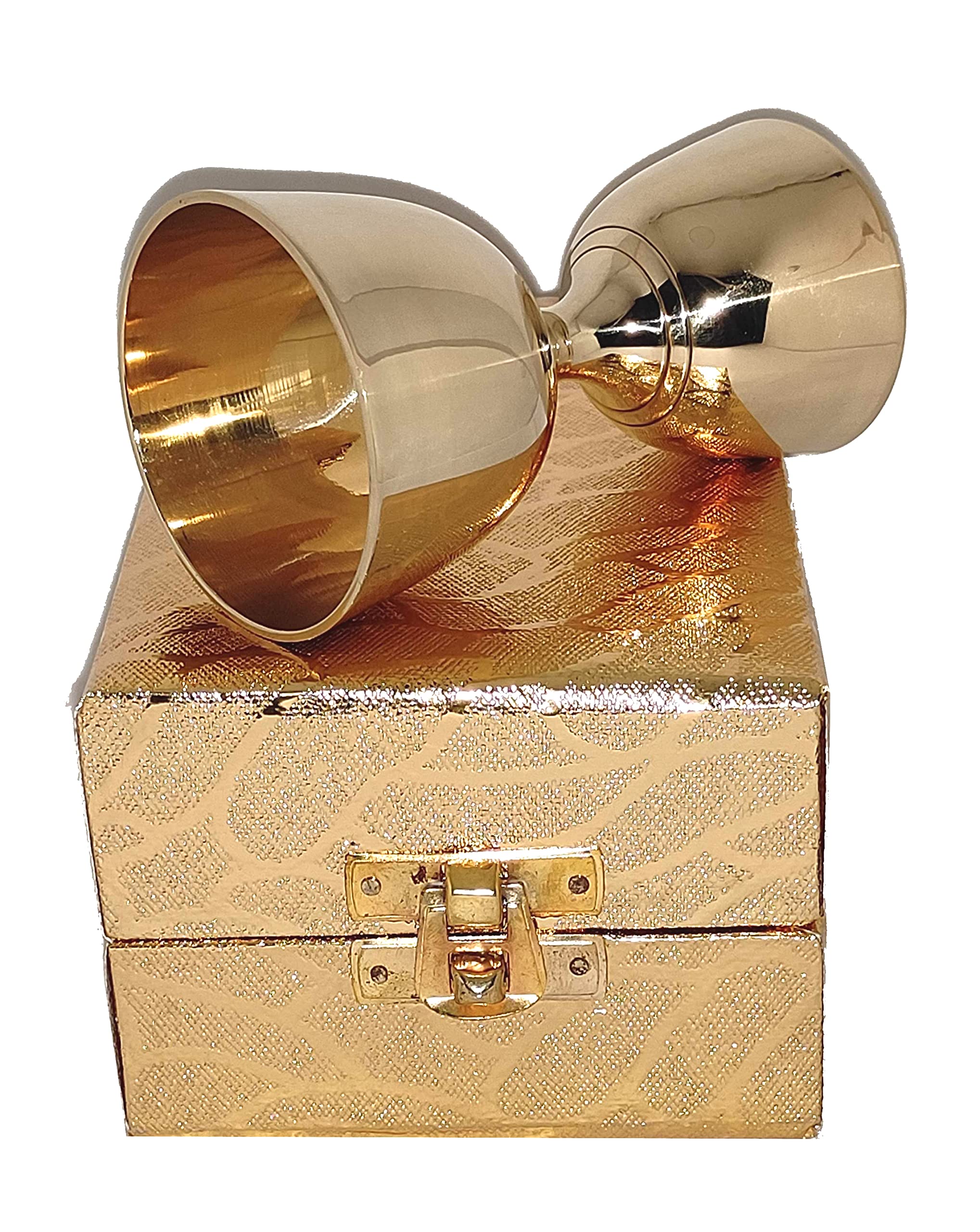 Akanksha Arts Brass, Golden Finish Peg Measure Cup with Golden Decorative Box, 30 ml / 60 ml