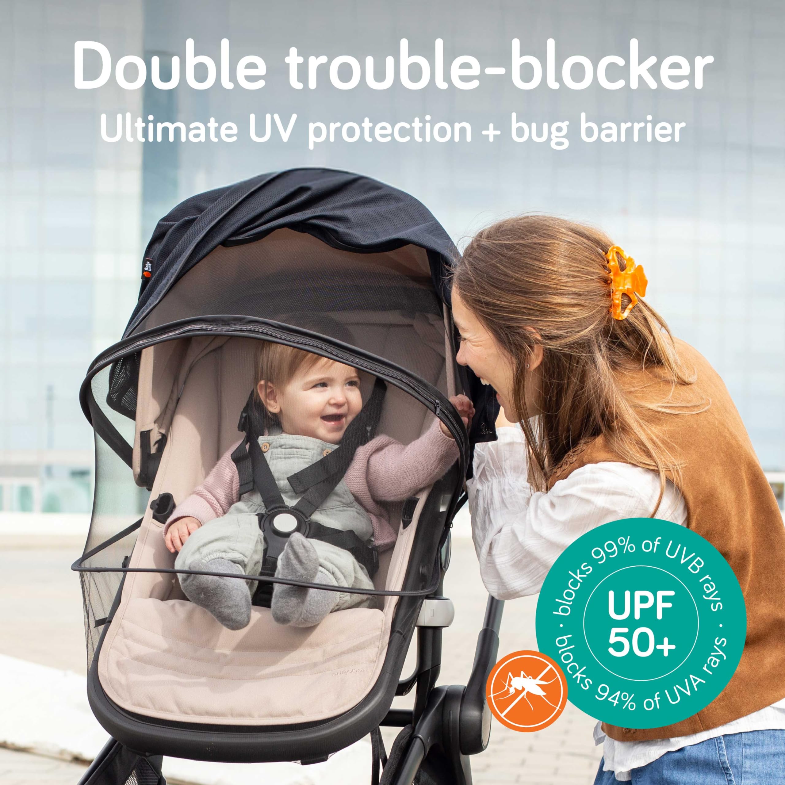 Baby Uma 2-in-1 Pram Sun Shade & Mosquito Net for Pram, UPF 50+ Baby Sun Shade - Image 2