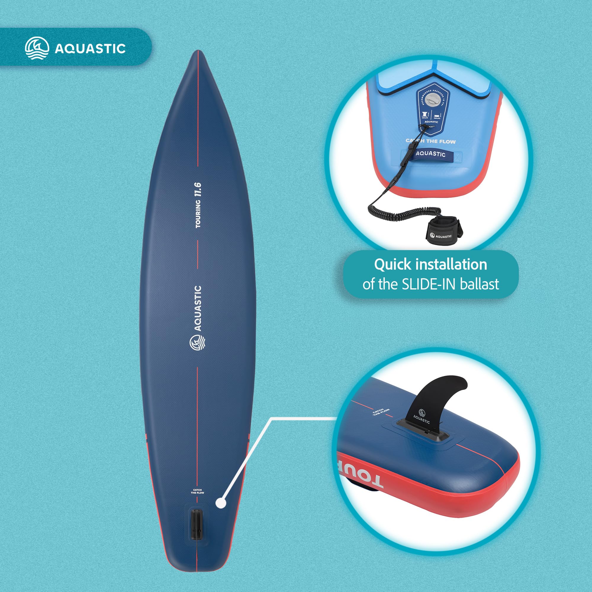 AQUASTIC Touring - Tabla Hinchable, 350 cm, con Asiento de Kayak, Remo, Bomba y Mochila