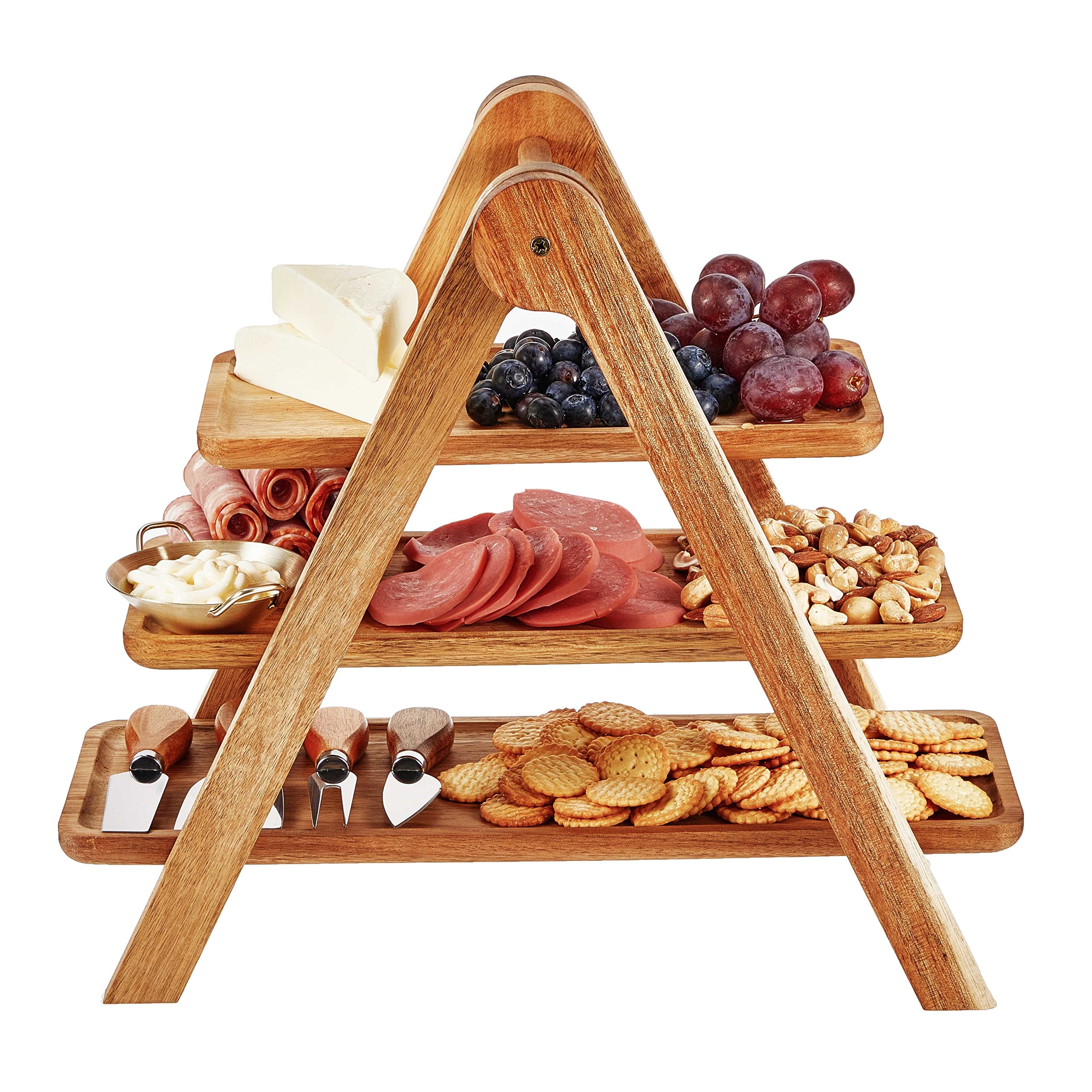 NoriginalicCharcuterie Boards 3-Tiered Serving Tray Cheese Boards Wooden Food Tray for Party
