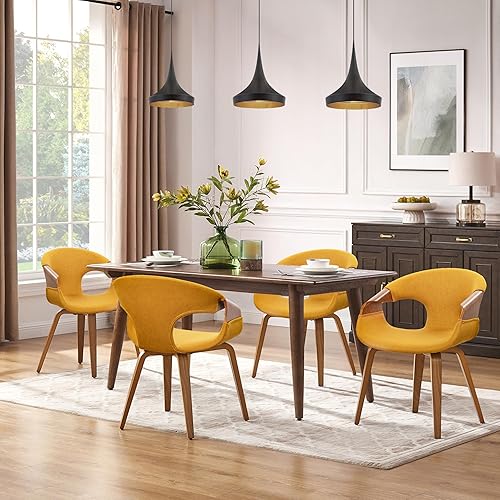 Miniatura 7 de Art Leon Silla de oficina de mediados de siglo, silla de escritorio moderna sin ruedas, silla de escritorio de madera tapizada de tela, silla de