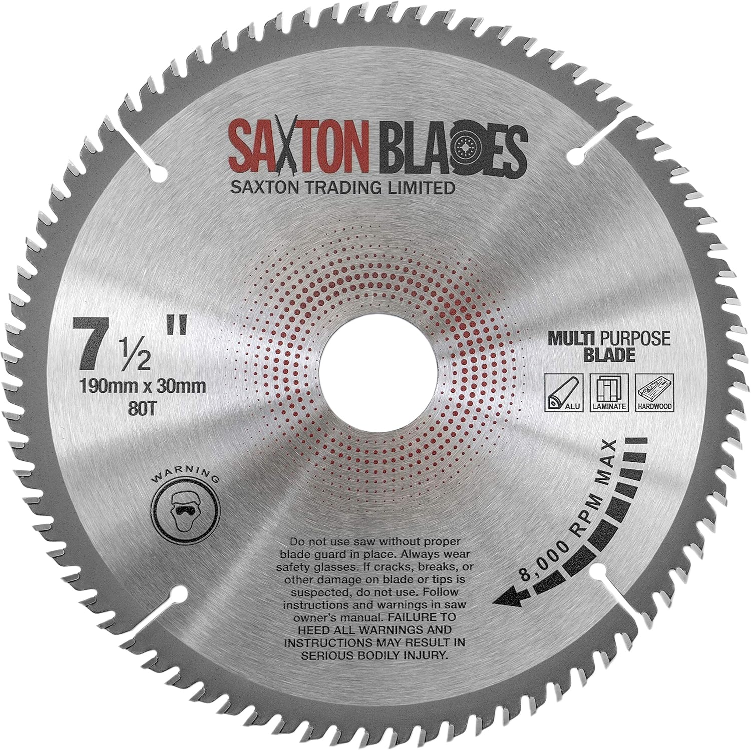 TCT19080TTCG Saxton TCT Circular Saw Blade 190mm x 80T x 30mm Bore (16