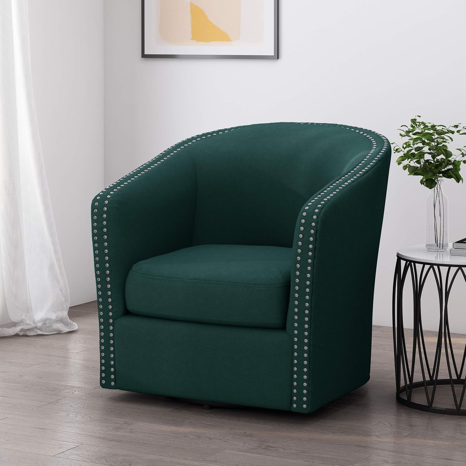 Christopher Knight Home Octavia Contemporary Fabric Swivel Chair, Green, Black 31.25D x 30.25W x 31.25H in