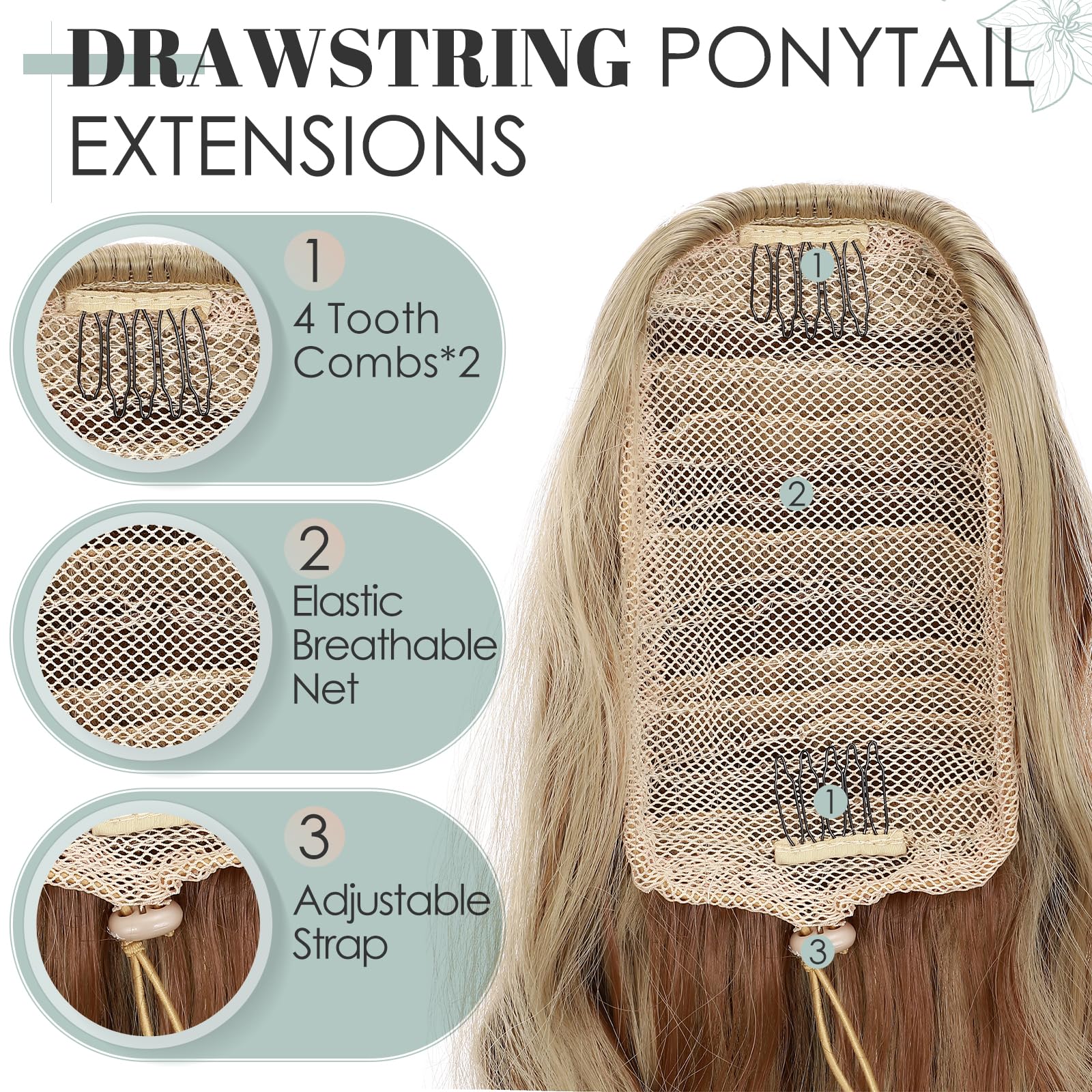 TESS Wavy Ponytail Extension, Drawstring Clip in Ponytail Hair Extensions, Long Hair Extensions, 24 Inches 160g - Image 4