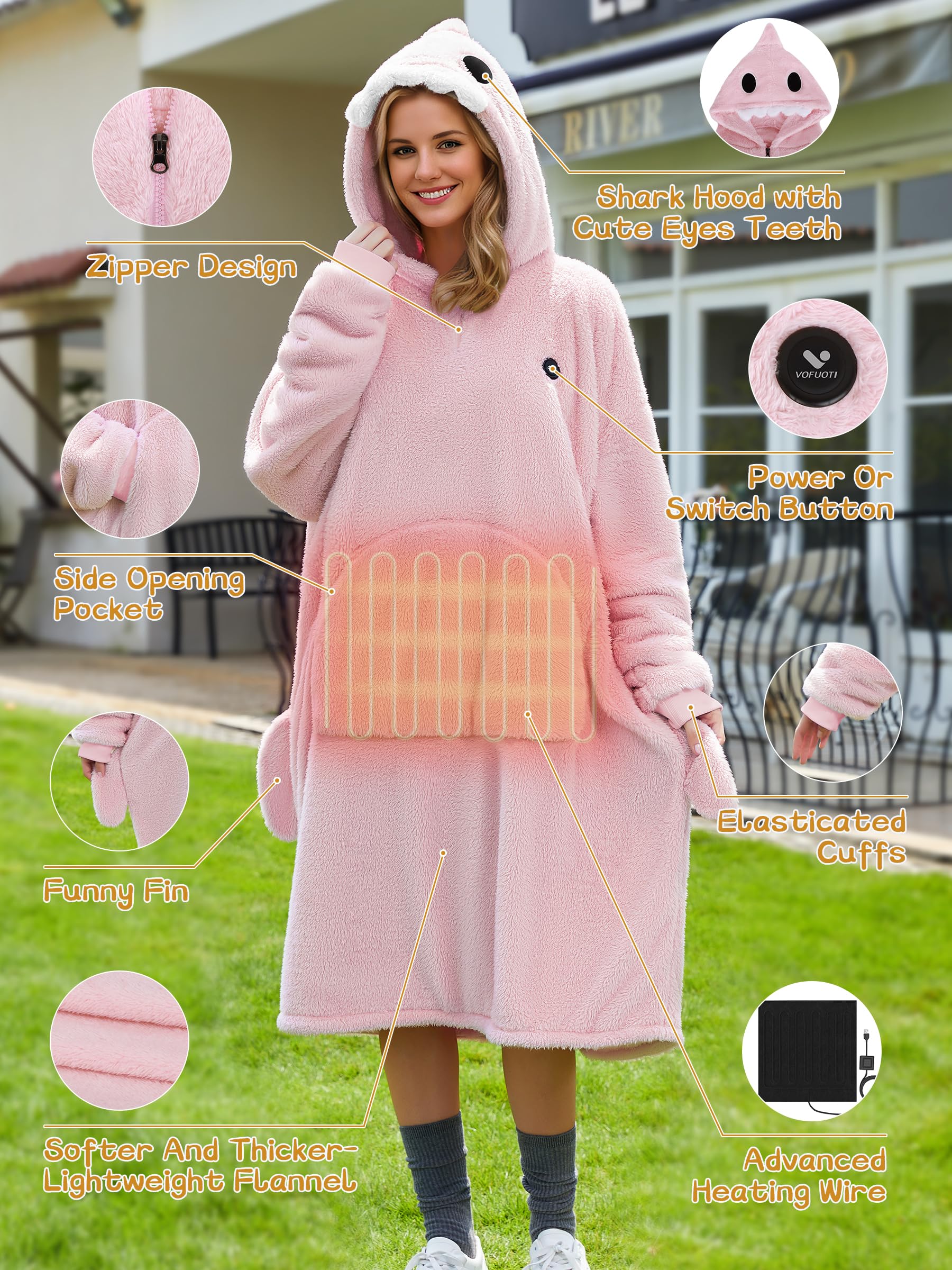 Beheizte Hoodie Decke mit Ärmeln,Heizdecke mit Ärmeln Kabellos mit Akku,10000mAh,Geschenk für Frauen,Tragbare Decke zum Anziehen Erwachsene Kuscheldecke,Weihnachtsgeschenke für Freundin Mütter75*110cm
