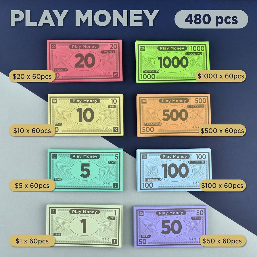 Amazon.com: Play Money Suitable for Monopoly Board Game – 480 pcs of 60 Each Bill Denomination – Double Sides Printing Paper Money for Pretend Play Cashier, Monopoly Money Refill Packs - 480 pcs : Toys & Games amazon-com-play-money-suitable-for-monopoly-board-game-480-pcs-of-60-each-bill-denomination-double-sides-printing-paper-money-for-pretend-play-cashier-monopoly-money-refill-packs-480-pcs-toys-games