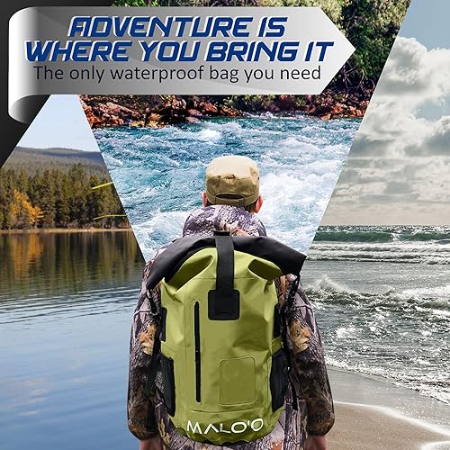 Miniatura 2 de Malo'o Mochila enrollable impermeable de 30 L, ideal para playa, mochilero, pesca y kayak, Verde oscuro, Rool-top