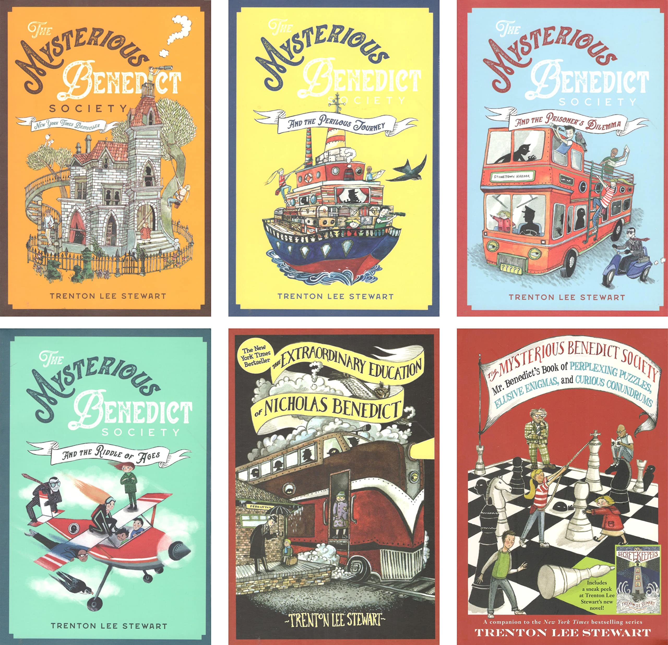 The Mysterious Benedict Society Series 6 Books Collection Set By Trenton Lee Stewart (The Mysterious Benedict Society, the Perilous Journey, the Prisoner's Dilemma, the Riddle of Ages, The Extraordinary Education of Nicholas Benedict & More)