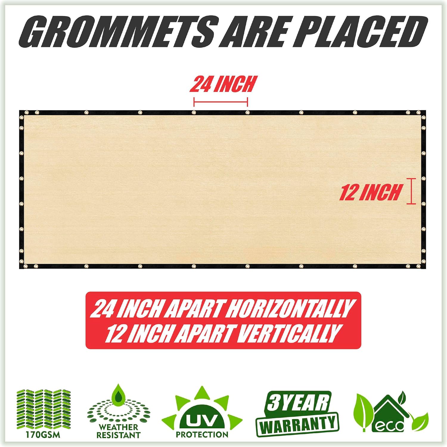 ColourTree 8' x 12' Beige Fence Screen Privacy Screen - Commercial Grade 170 GSM & Heavy Duty - 3 Years Warranty - Cable Zip Ties Included