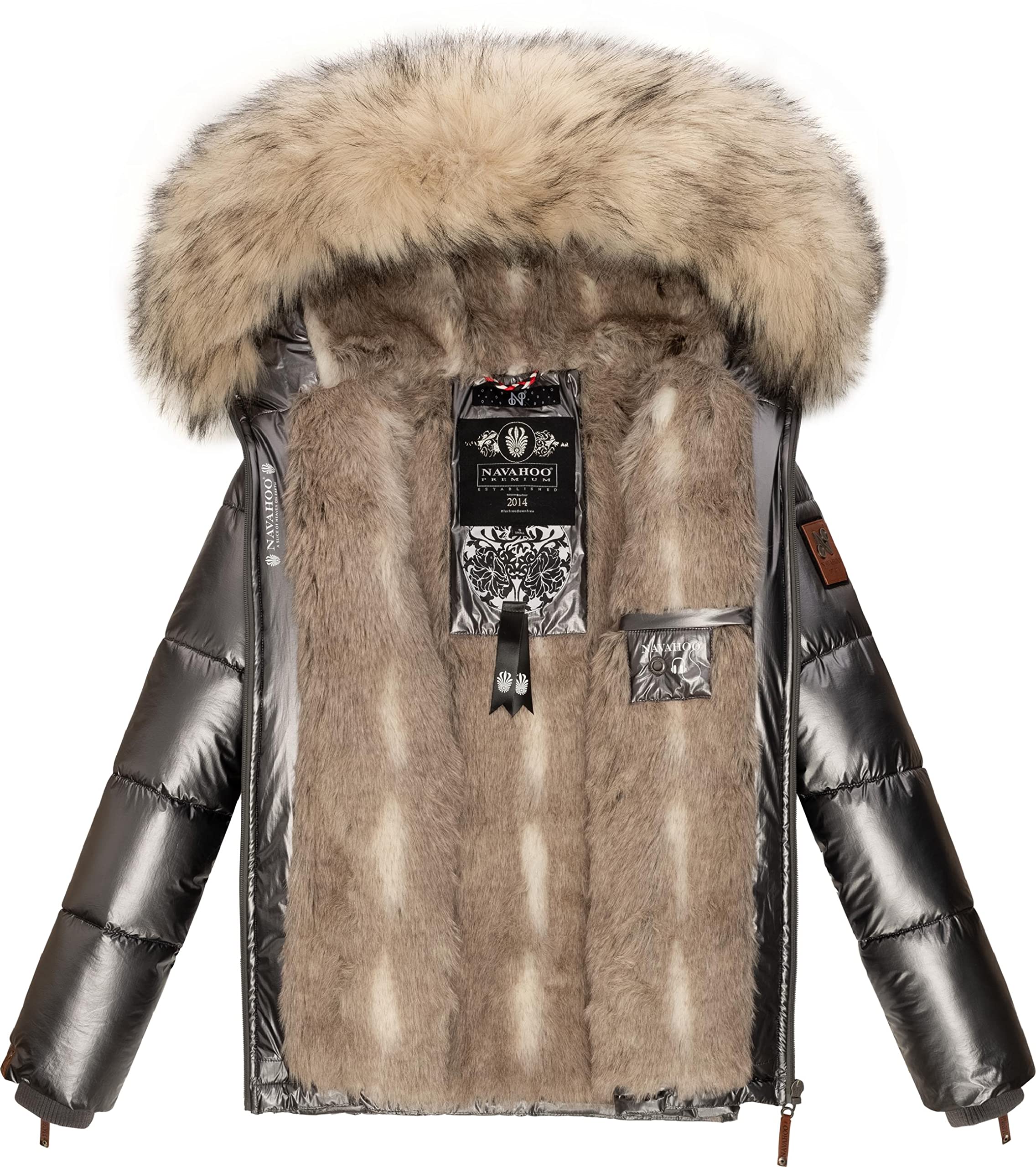 Navahoo Tikunaa - Chaqueta de invierno para mujer, con capucha de piel sintética, tallas XS-XL