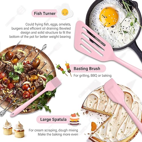 Miniatura 6 de HaWare Juego de 11 utensilios de cocina de silicona, resistentes al calor, con soporte, espátula de grado alimenticio para utensilios de cocina