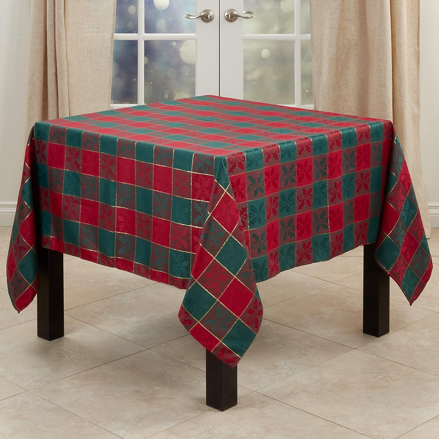 SARO LIFESTYLE Royal de Noel Plaid Design Holiday Table Décor, 70" x 70", Red/Green
