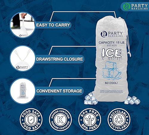 Miniatura 9 de Party Bargains Bolsas de hielo con cordón de plástico de 10 libras de 20 x 12 pulgadas (50 unidades)