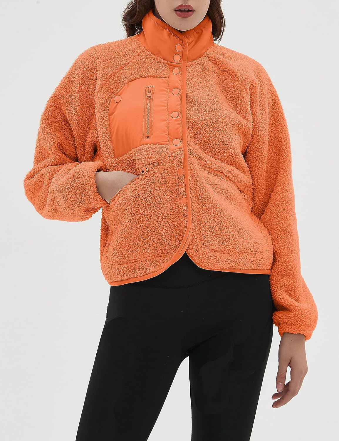 AMEBELLE Women's Cropped Fuzzy Fleece Jacket Lightweight Lined Winter Casual Warm Sherpa Jacket Coat Outerwear with Pockets - Image 3