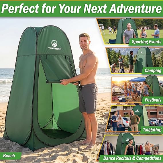 Pop Up Pod - Privacy Shower Tent, Dressing Room, or Portable Toilet Stall with Carry Bag for Camping, Beach, or Tailgate by Wakeman Outdoors (Green)