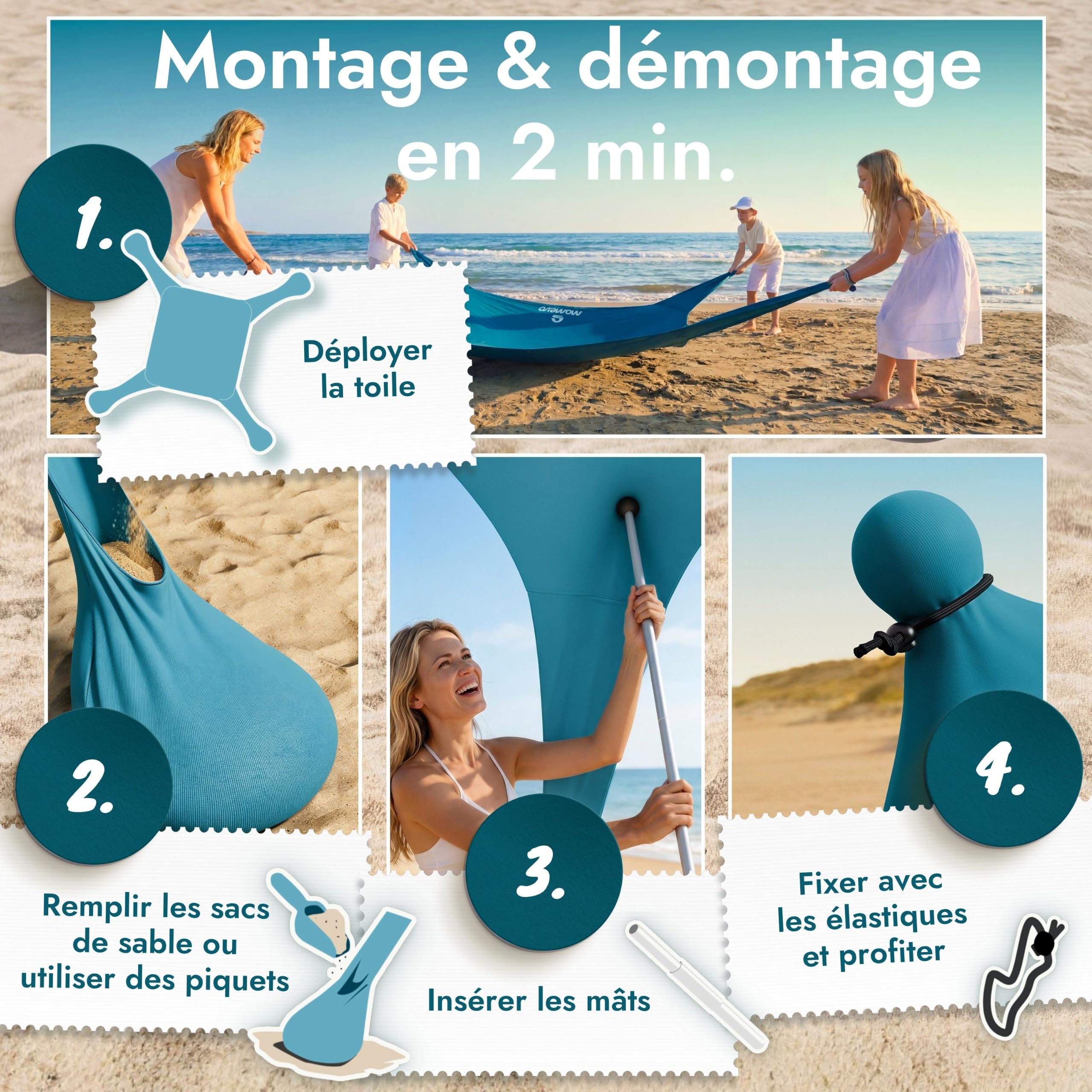 Sunsail Tente de plage XL - Voile d'ombrage - Tente de plage XXL | Tente de plage Next Level résistante au vent et légère, protection UV UPF 50+, montage facile en quelques secondes