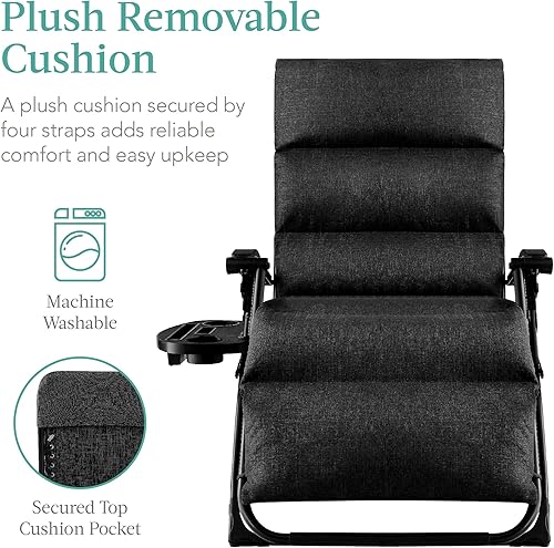 Miniatura 4 de Best Choice Products Silla de gravedad cero de gran tamaño, reclinable plegable para patio al aire libre, tumbona antigravedad XL con cojín