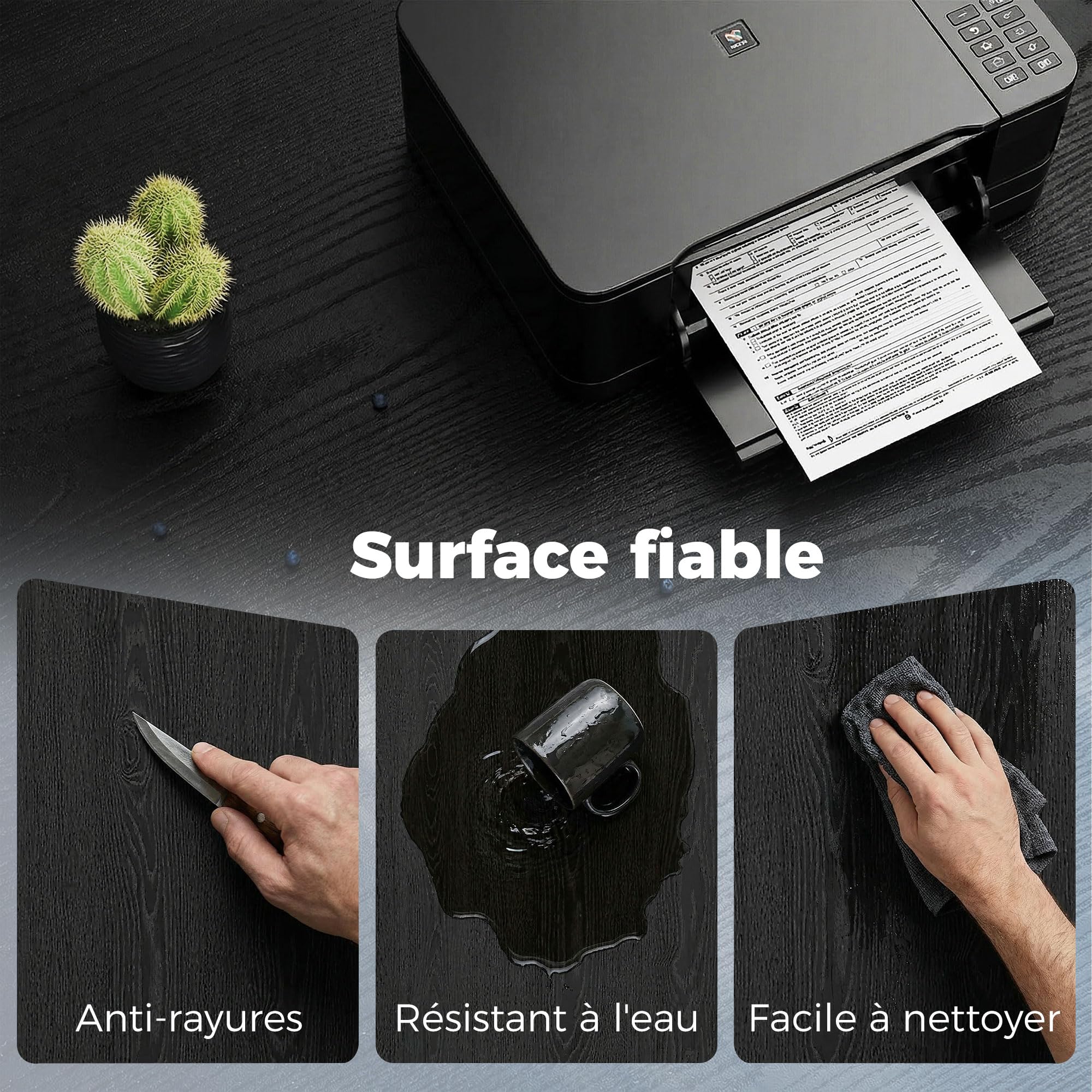HOMCOM Support d'Imprimante 3 Niveaux sur roulettes 50 x 50 x 52,5 cm Noir | Desserte de Rangement, Étagères Mobile