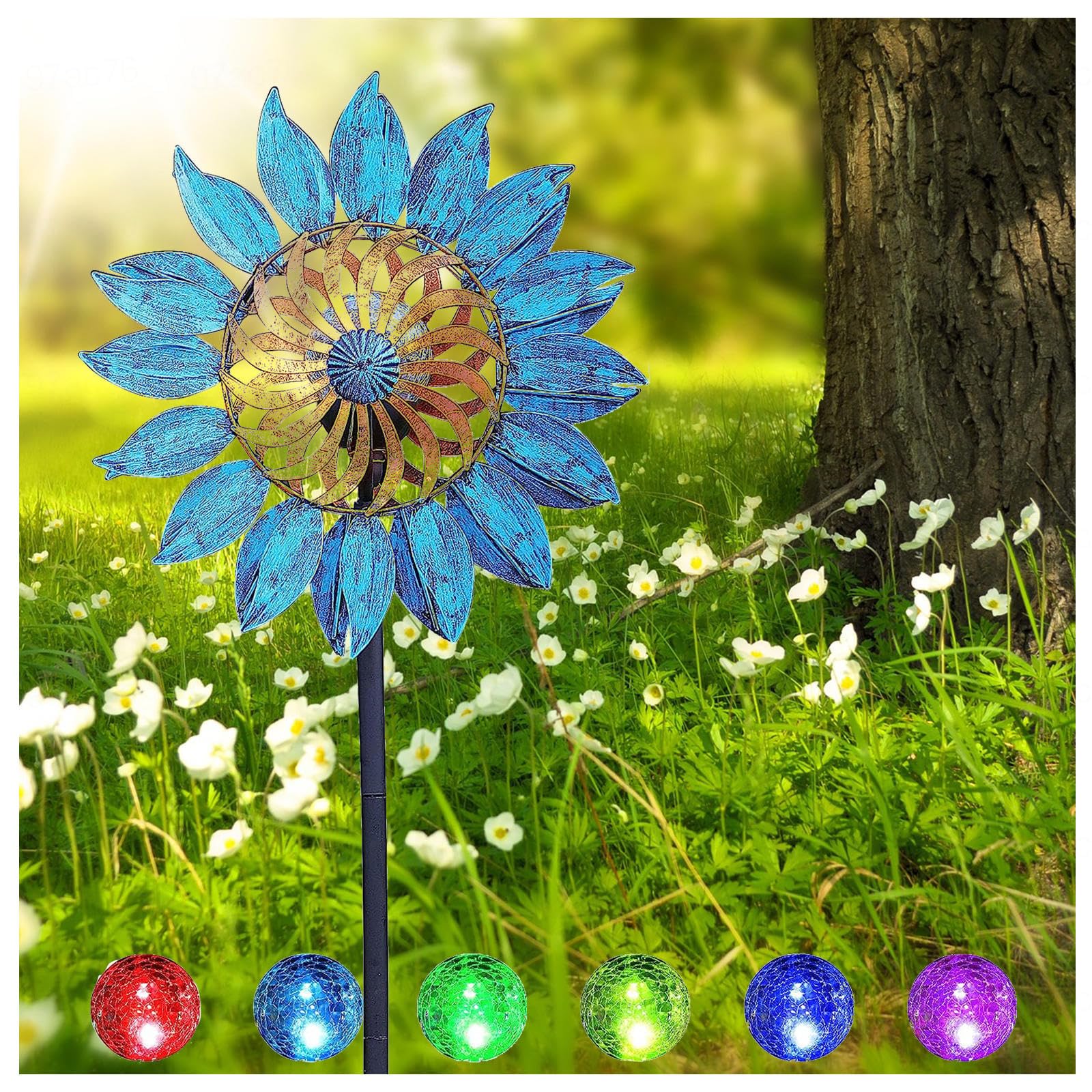 Rongyewxae Light/White 84In Wind Mills Outdoor, Garden Windmills For The Yard, Large Yard Spinners On Stakes