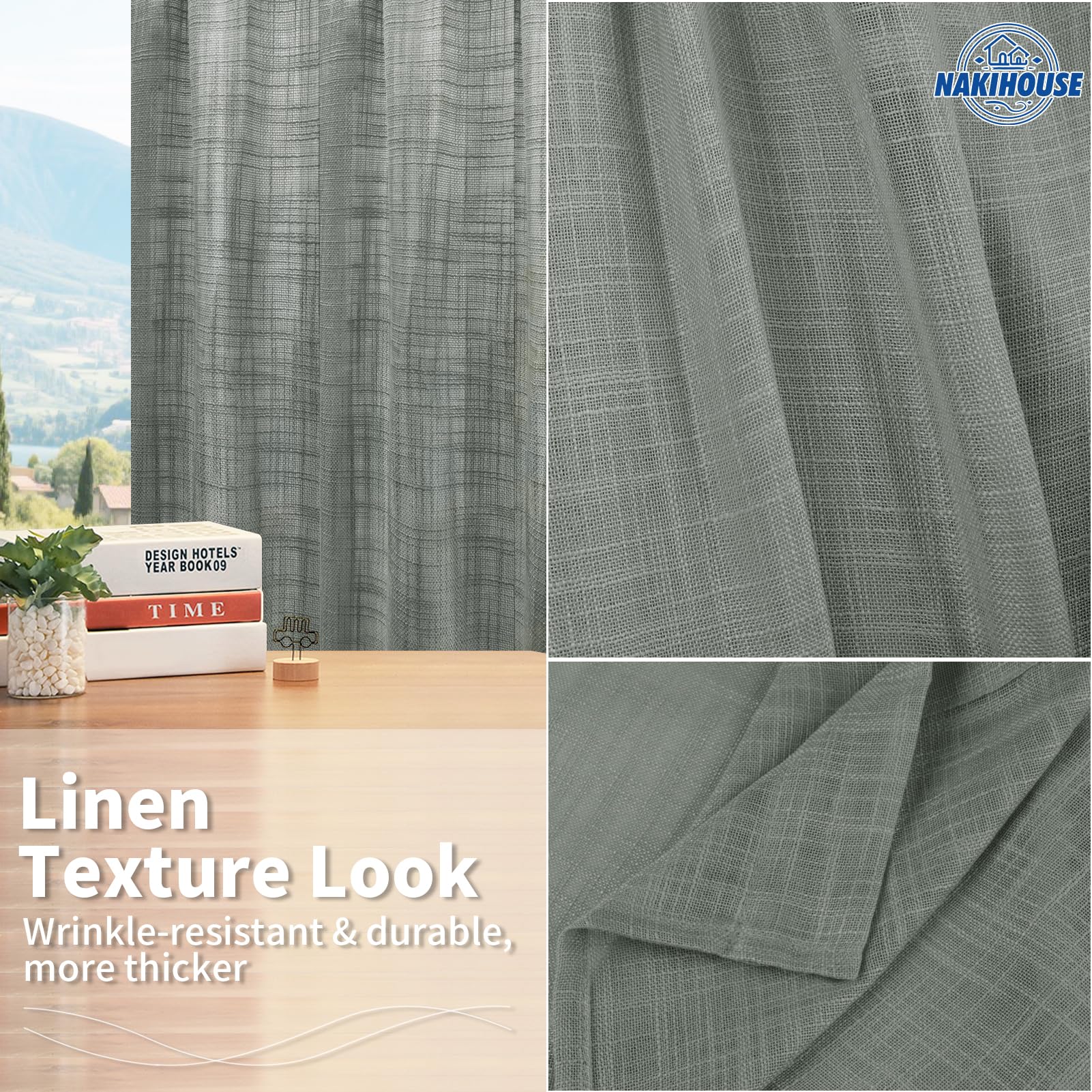 NAKIHOUSE Linen Voile Curtain, 2 Panels Grey Net Curtains for Windows 63 Drop - Image 4