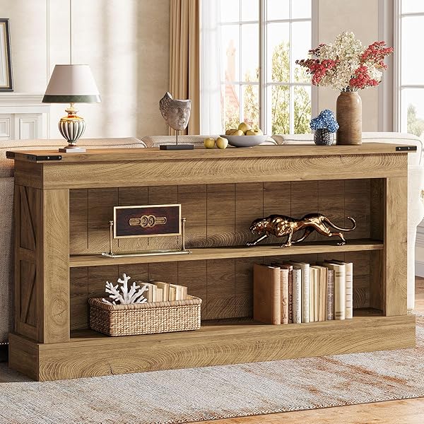 Long Farmhouse Table with Double Shelving