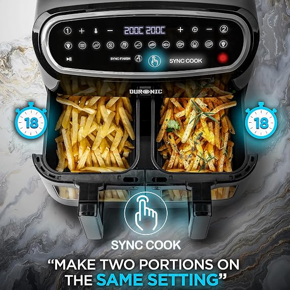 Duronic AF34 BK Dual Zone Air Fryer with Large 10L Family Drawer, 10-in-1