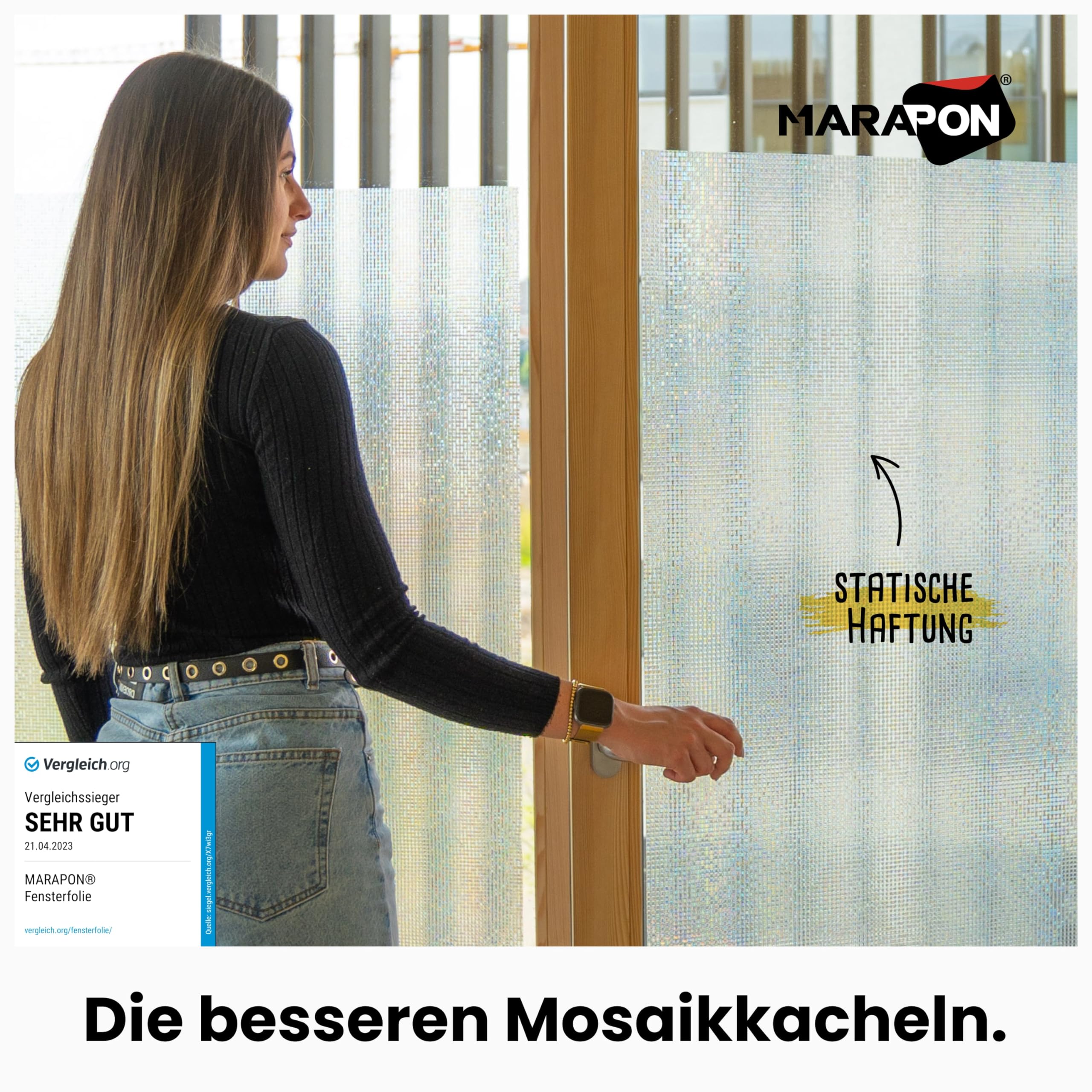 MARAPON® Window Privacy Film Mosaic [17.5x78.7 Inch] incl. eBook with Professional Tips - Self Adhesive & Opaque - Window Film Privacy Protection - Opaque Adhesive Film