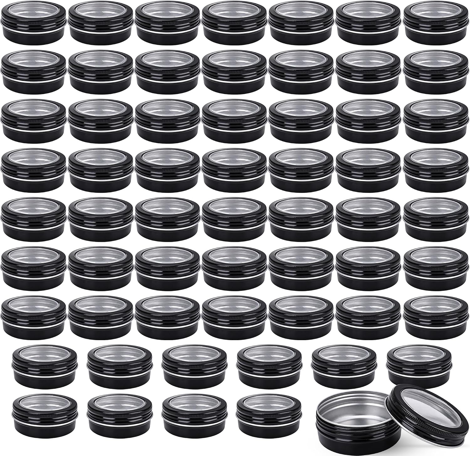 60 Pack 2 oz Aluminum Tins with Clear Screw Lids Round Metal Tin Containers Small Round Tins with Lids for Balm Candle Cosmetic Storage DIY Crafts