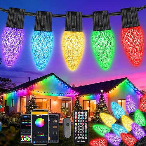 iBaycon Luces de Navidad inteligentes C9 de 100 LED, control remoto por aplicación, sincronización de música, cambio de color, luces de Navidad