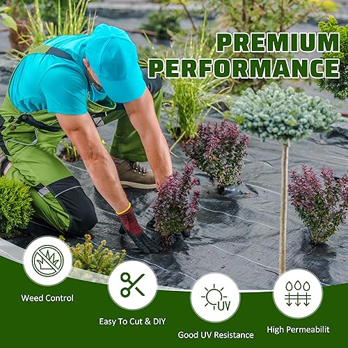 Miniatura 4 de ZJIA Tela de paisaje resistente de 3.2 oz tejida barrera de malezas tela para control de malezas para jardín (6 pies x 300 pies)