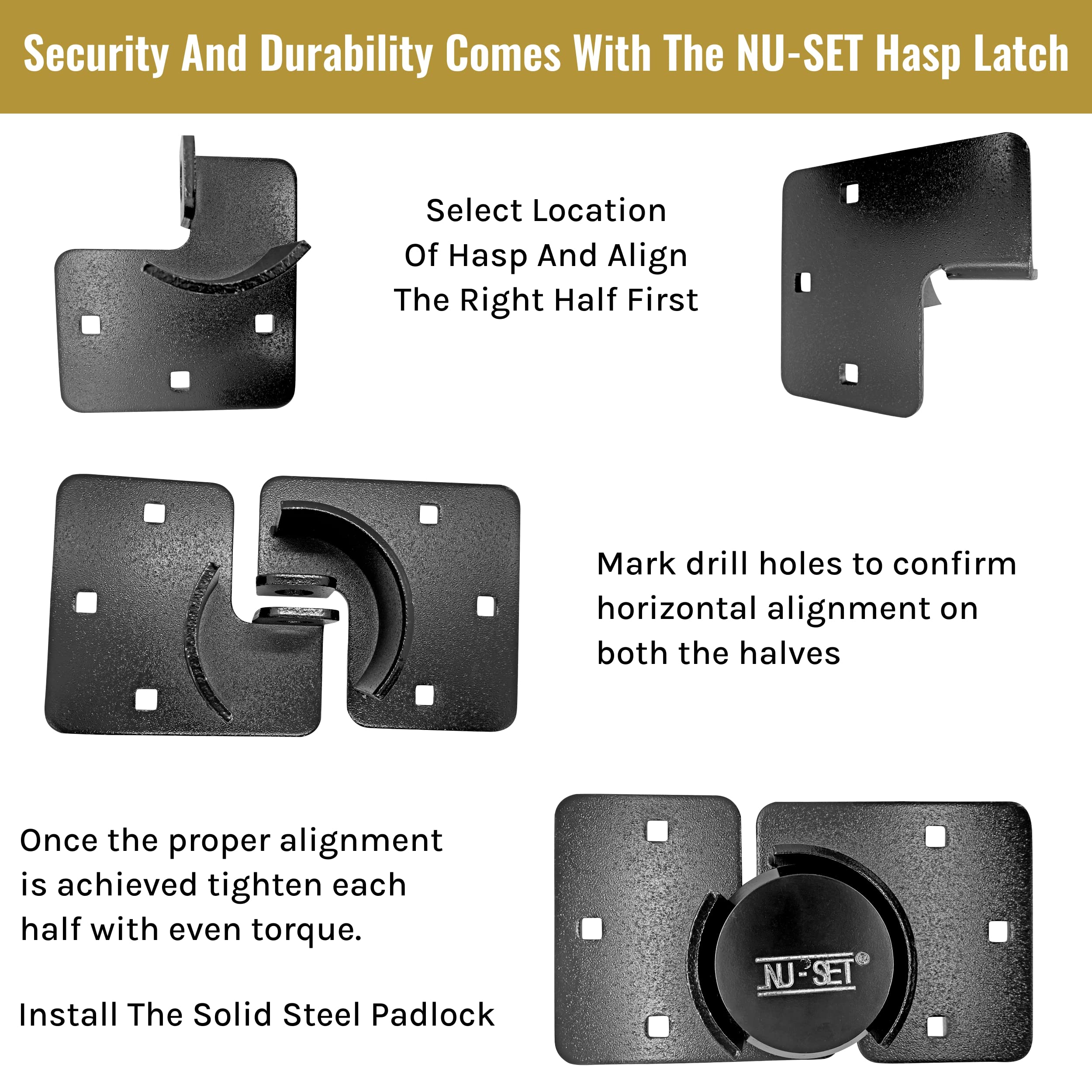 NU-Set Serratura Ad Alta Sicurezza Per Porta Camper – Hasp Latch In Acciaio 20,5 Cm Con Finitura Zincata (Nero) - 2