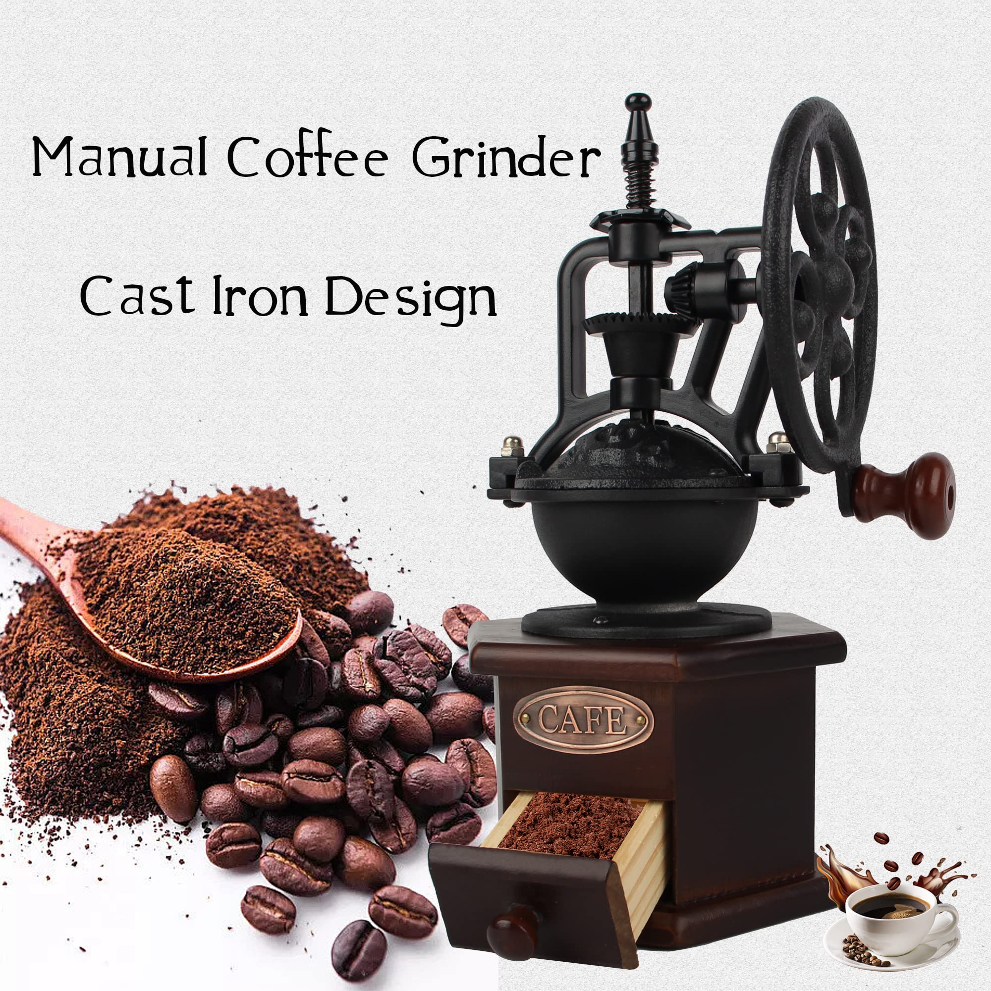 Kaffeemühle, Holz, manuell, braun, sechs Verformungsböden | Gusseisen Handkurbel Antik Kaffeemühle Roller Design für Mesh Kaffee Dekoration & Geschenk