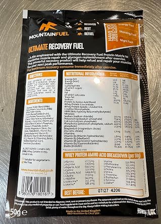 Mountain Fuel Ultimate Recovery Multipack. Contains 4 X Chocolate Energy Sachets for Runners, Cyclists, Marathon Training and Climbing. Contains Carbohydrates, Protein, Fibre and Minerals. WADA-safe.
