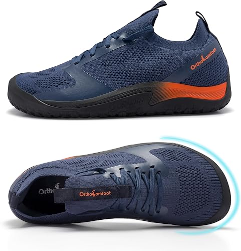 OrthoComfoot Men's Barefoot Orthopedic Wide Shoes, Zero Drop Walking Sneakers, Plantar Fasciitis Foot Heel Pain Relief, Casual Sports Gym Weight Lifting Comfortable Footwear