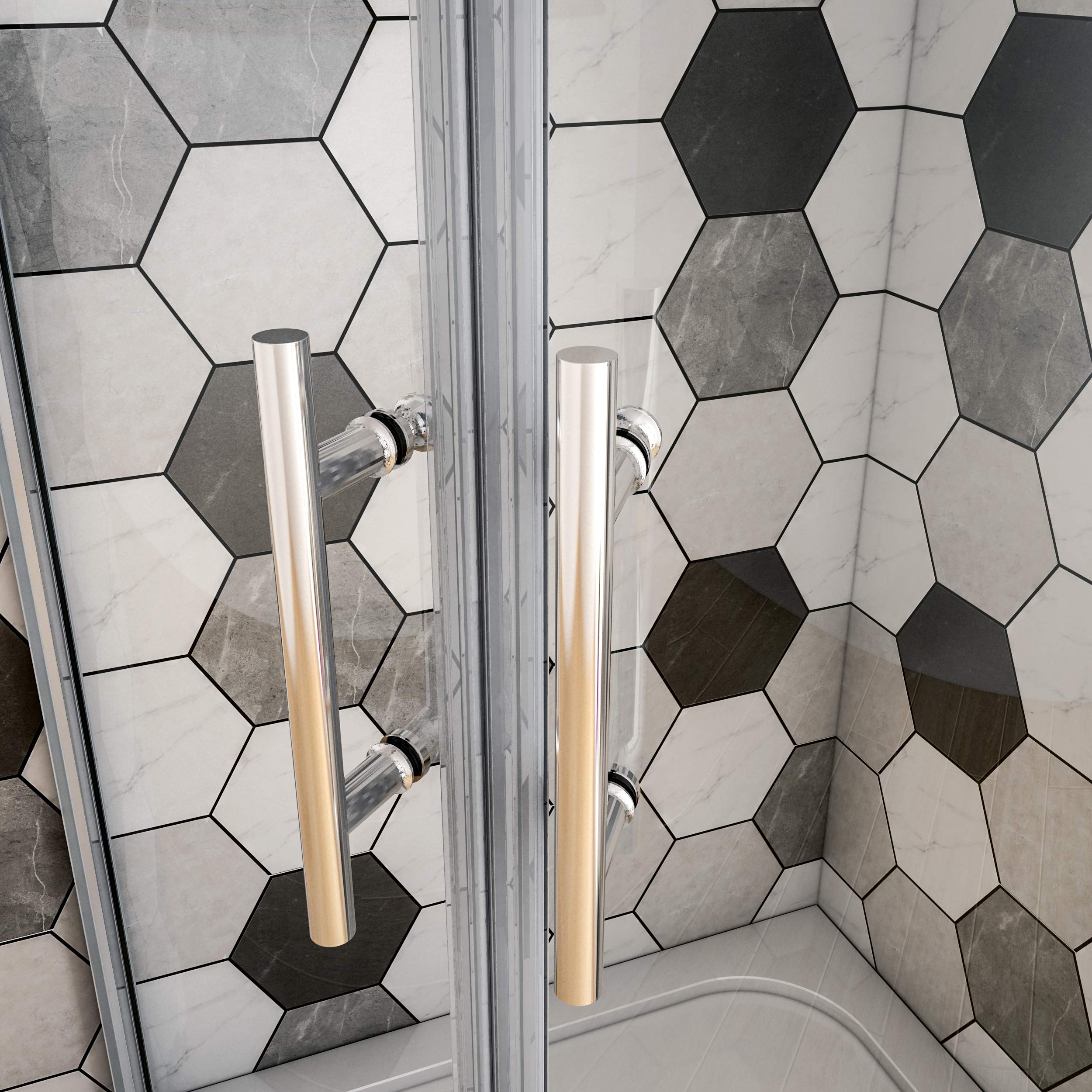Box Doccia Semicircolare alto 185 cm Porta Apertura Vetro 6mm 80x80 cm | Trasparente Anticalcare, Temperato, Vetro, Profilo Cromo, Scorrevole
