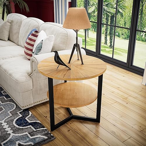 Miniatura 12 de Mesa auxiliar redonda con estante de almacenamiento, mesa central circular de 33.5 pulgadas con patas de metal negro, mesa de cóctel industrial de 2