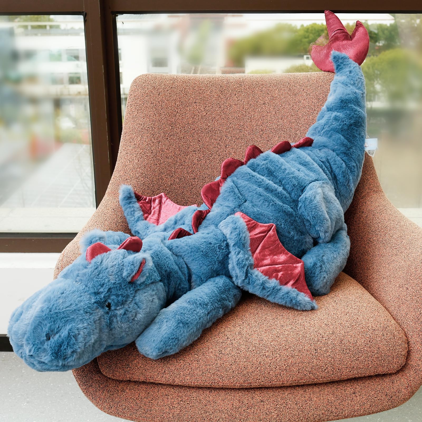 70-150 cm Kuscheltier Drache, Plüschtier Schlafkissen Große Weiche Lange, Riesige Plüschtier Flauschiger Kissen Geschenk für Kinder Freundin(130cm,Blau)
