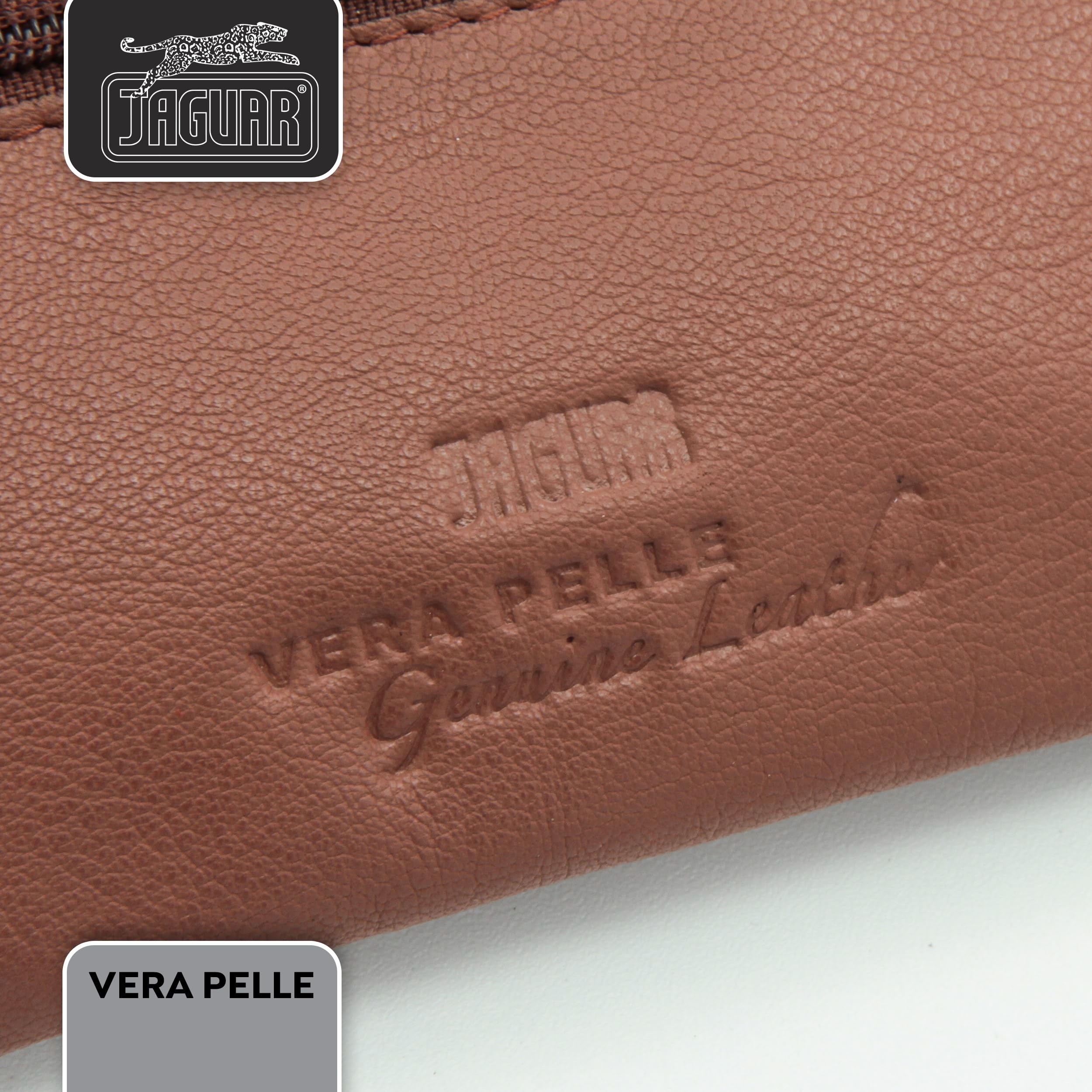 JAGUAR - Portachiavi Uomo, Portachiavi in Pelle Vera Dotato di 2 Cerniere per Riporre Vari Oggetti, Astuccio Borsellino 14x7,5x1cm Arriva in Scatola Firmata Adatta per Regali e Sorprese