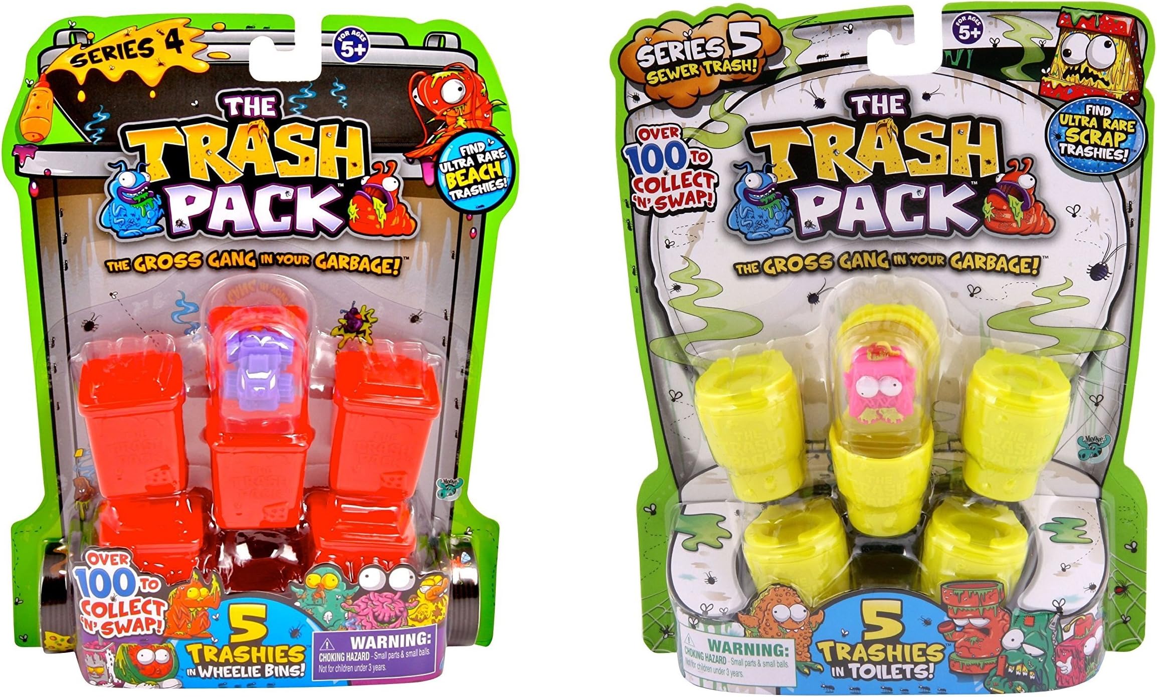 The Trash Packs Series 4 Wheelie Bins with 5 Trashies & Series 5 Sewer Trash Toilets with 5 Trashies