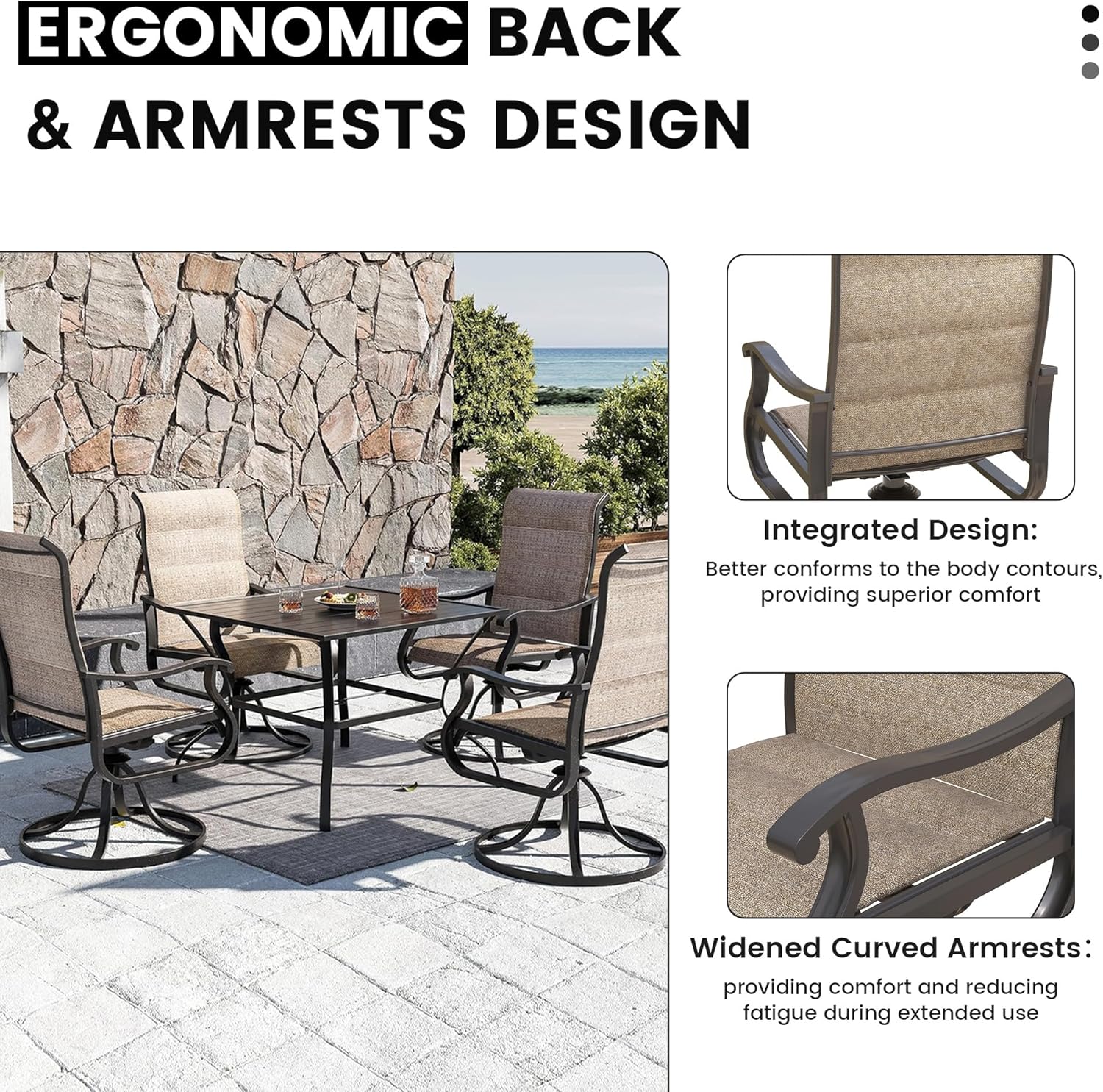 Patio Swivel Chairs Set of 6, Outdoor Dining Chairs with High Back, All-Weather Swivel Rocker Chair for Lawn, Porch or Garden