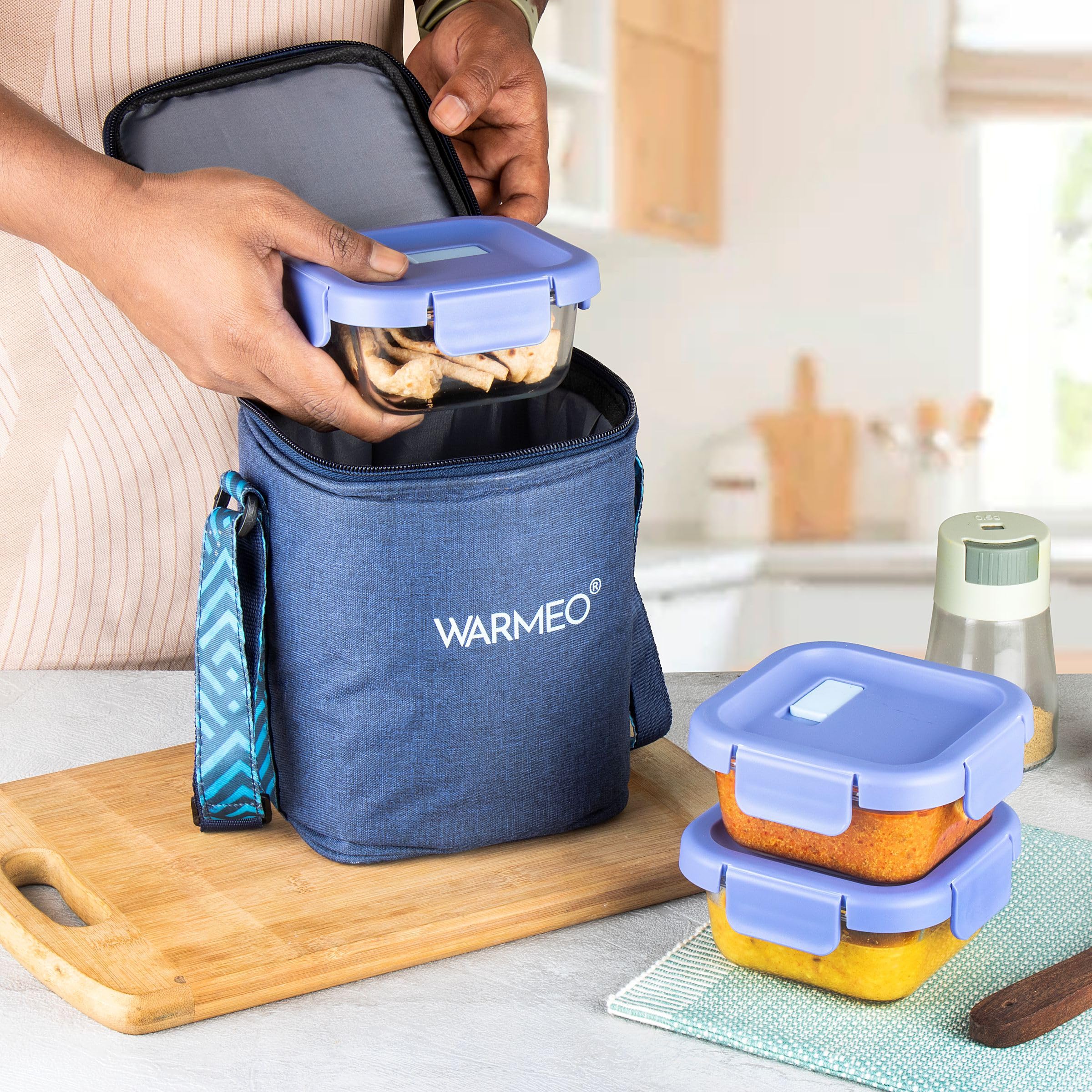 WARMEO BOROFRESH 3 pc Square Borosilicate Glass Container (325 ml Each) | Leakproof, Microwave & Dishwasher Safe Lunch Box with Bag for Office, College & School 2