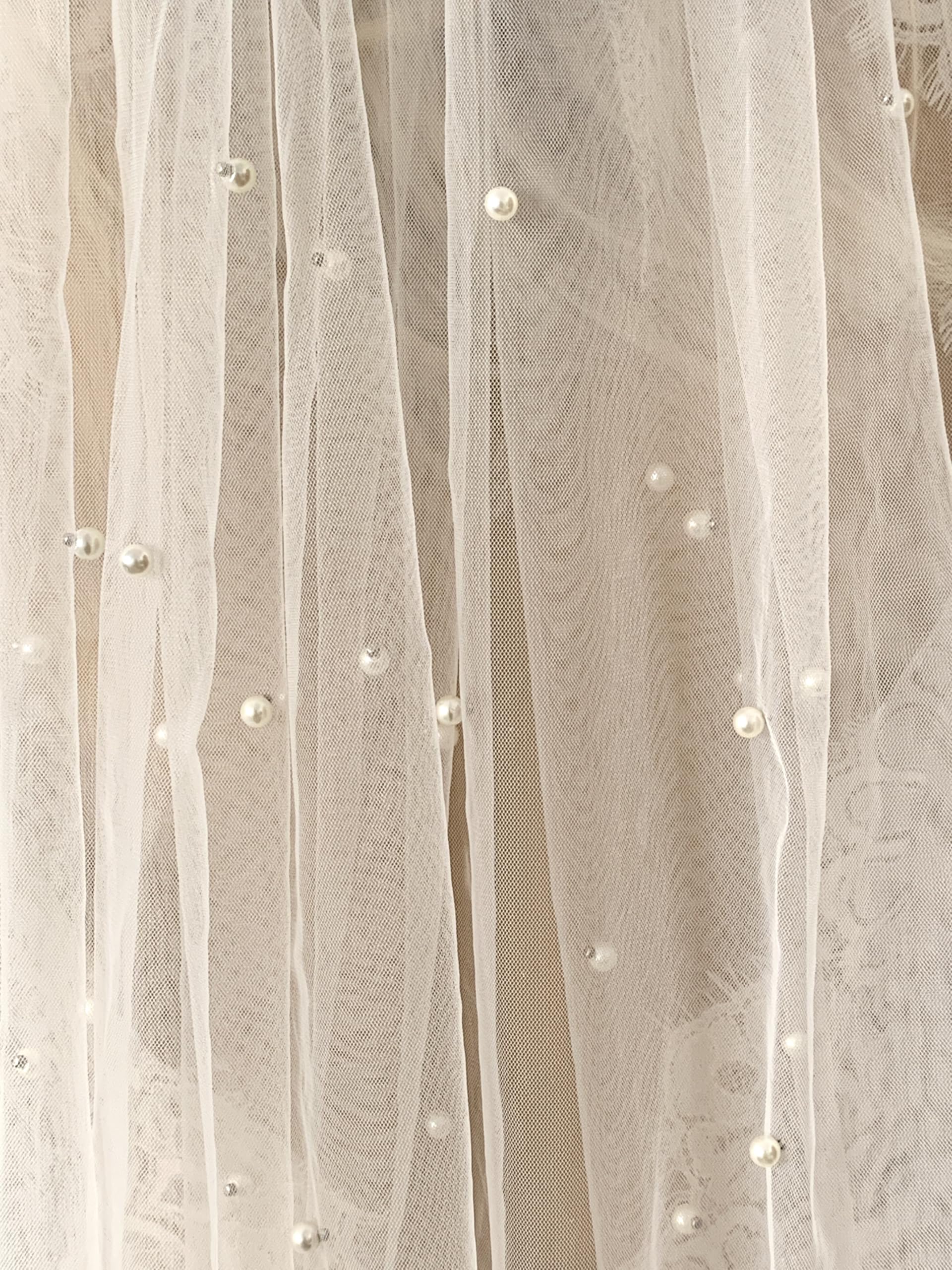 Ivory Brautschleier Schleier Brautkleid Perlen 75 cm SCHLICHT ELEGANT 1 lagig Kamm