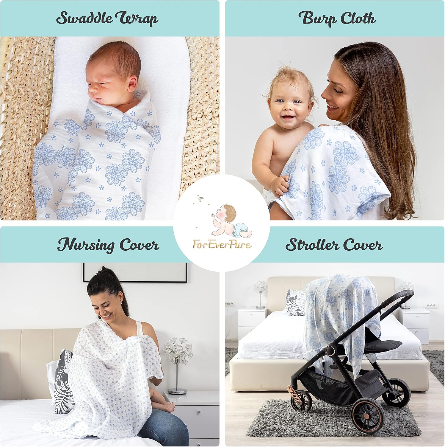 Luxury Baby Bath & Swaddle Set – The for New Parents - Light Blue