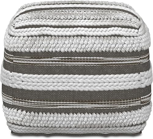 Miniatura 4 de SIMPLIHOME Sommer - Puf cuadrado bohemio de 18 pulgadas de ancho en tejido de telar a mano naturalgris topo, para sala de estar, dormitorio y