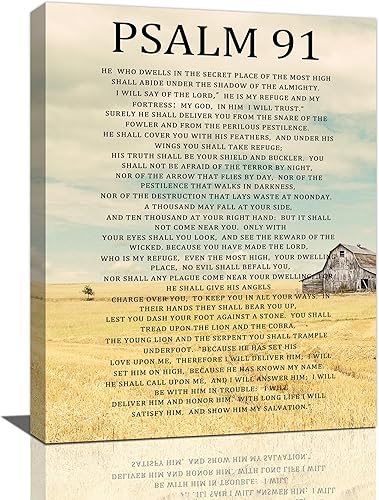 Salmo 91 - Cuadro decorativo para pared, versículo de la Biblia, lienzo con impresiones religiosas cristianas enmarcadas para el hogar, oficina,